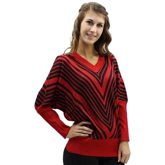 Chevron Striped V-Neck Sweater With Dolman Sleeves - Picture 2 of 8